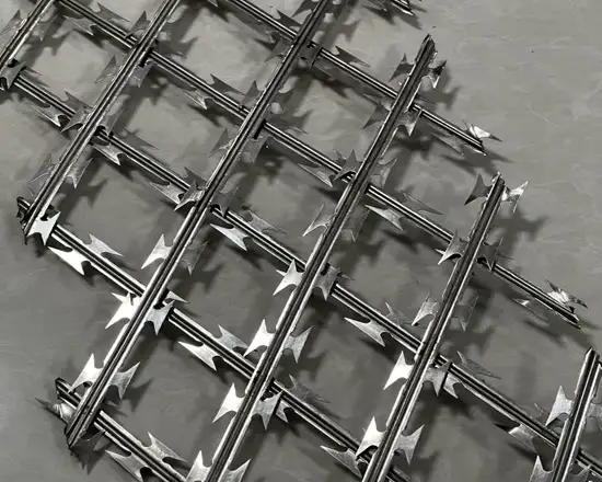 Rigid razor wire mesh ideal for perimeter protection.
